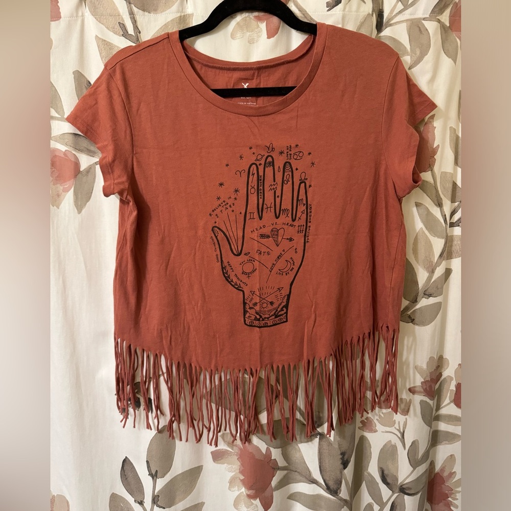 American Eagle boho fringe tee shirt